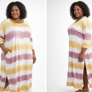 Striped Tie-Dye Maxi Swim Cover-Up
